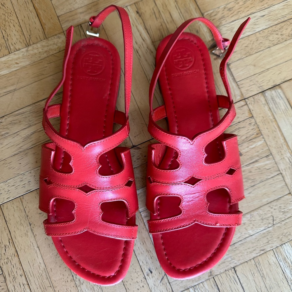 Tory Burch Red Leather Sandals, Size 7.5